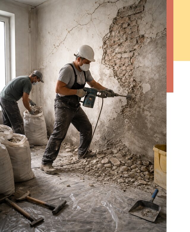 Демонтаж штукатурки со стен в Еманжелинске от 7395 руб/м² — быстро и недорого | ОТДЕЛОЧНИК-Мнж