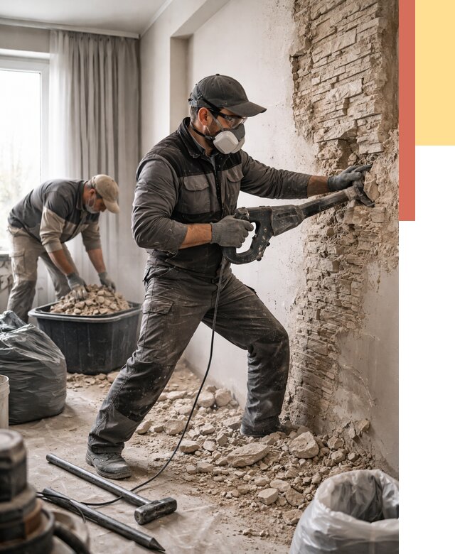 Демонтаж декоративного камня в Еманжелинске от 1489 руб/м² — быстро и недорого | ОТДЕЛОЧНИК-Мнж