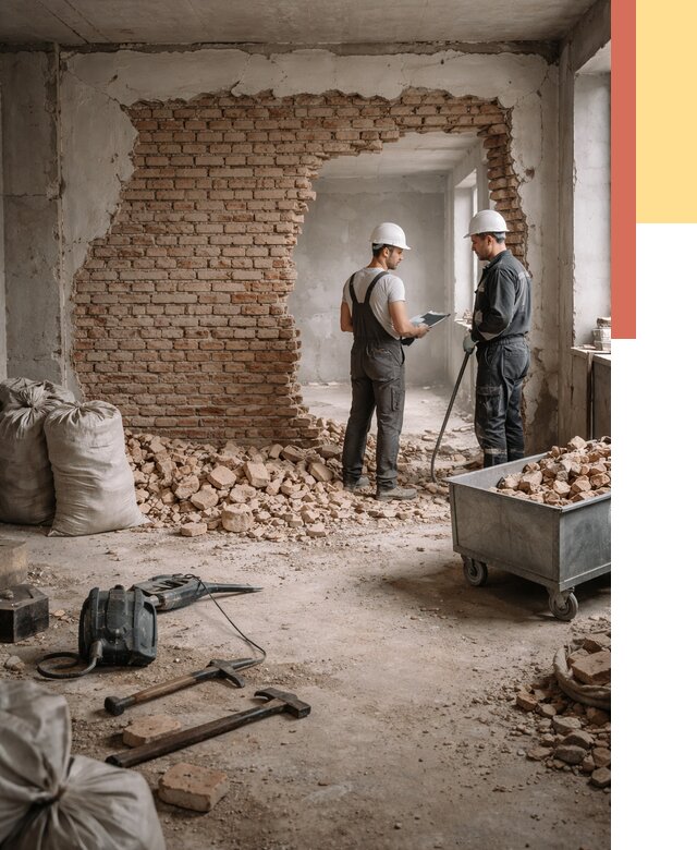 Демонтаж кирпичных стен в Еманжелинске от 4314 руб. — быстро, недорого, под ключ | ОТДЕЛОЧНИК-Мнж