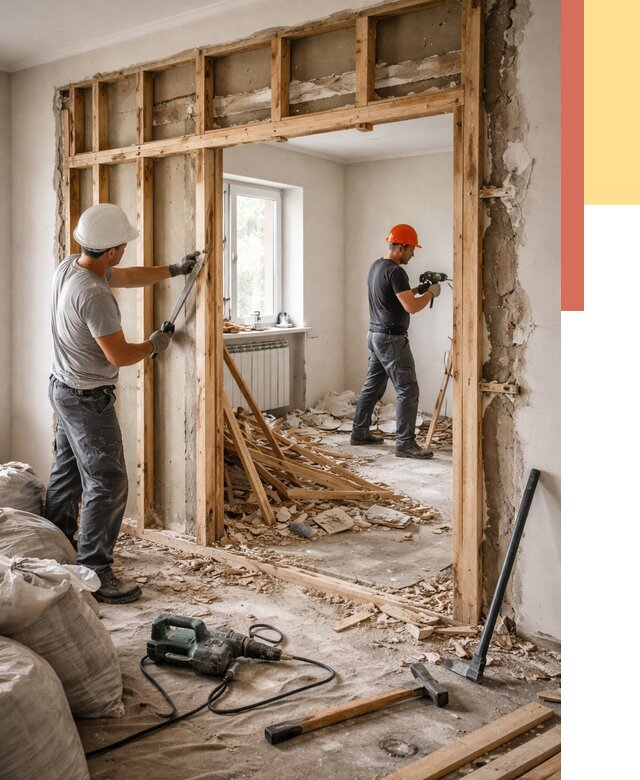 Демонтаж деревянных перегородок в Еманжелинске от 3287 руб. — быстро и недорого | ОТДЕЛОЧНИК-Мнж