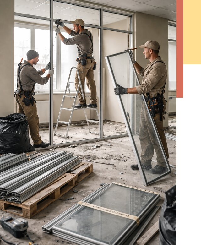 Демонтаж алюминиевых перегородок в Еманжелинске от 4314 руб. — быстро и недорого | ОТДЕЛОЧНИК-Мнж