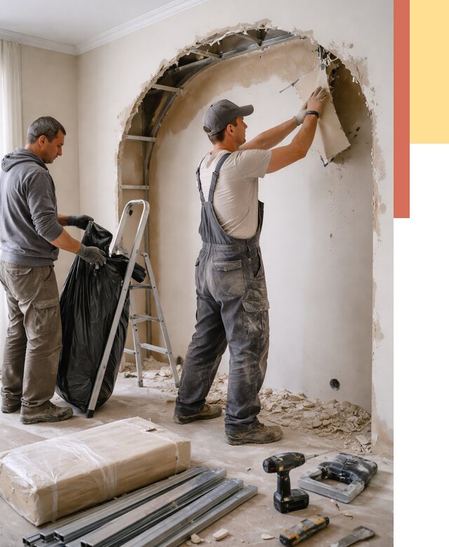 Демонтаж арки из гипсокартона в Еманжелинске от 3595 руб. — услуги под ключ | ОТДЕЛОЧНИК-Мнж