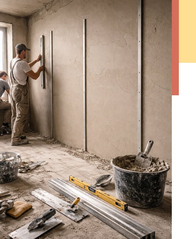 Штукатурка стен по маякам в Еманжелинске от 5649 руб./м² — выравнивание под ключ | ОТДЕЛОЧНИК-Мнж