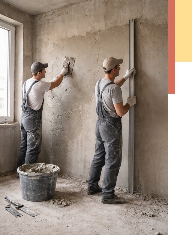 Штукатурка бетонных стен в Еманжелинске от 4622 руб/м² — качественно и быстро | ОТДЕЛОЧНИК-Мнж
