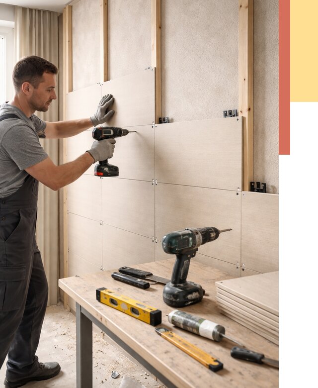 Монтаж МДФ панелей на стены в Еманжелинске от 1284 руб. под ключ | ОТДЕЛОЧНИК-Мнж