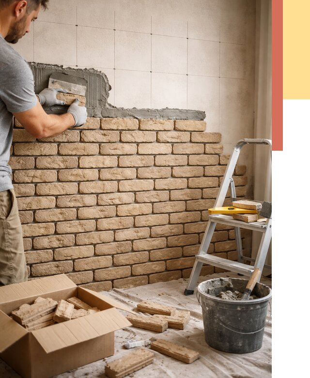 Монтаж декоративного кирпича в Еманжелинске от 3287 руб./м² — быстро и недорого | ОТДЕЛОЧНИК-Мнж