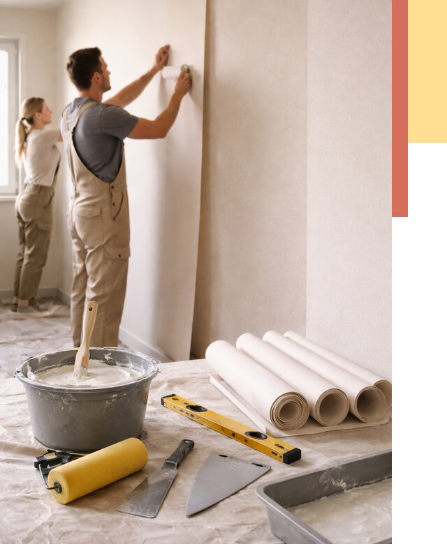 Поклейка бумажных обоев в Еманжелинске от 5649 руб./м2 — быстро и недорого | ОТДЕЛОЧНИК-Мнж