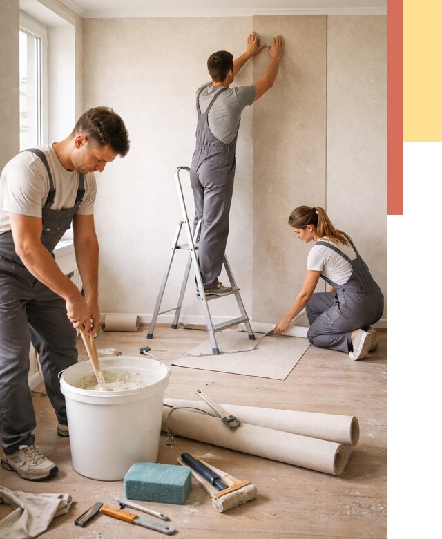 Оклейка стен обоями в Еманжелинске от 3595 руб/м2 — быстро и недорого | ОТДЕЛОЧНИК-Мнж