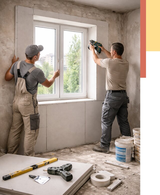 Монтаж откосов из гипсокартона в Еманжелинске от 4622 руб. под ключ | ОТДЕЛОЧНИК-Мнж