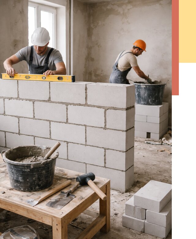 Кладка перегородок из газобетона в Еманжелинске от 3287 руб. под ключ | ОТДЕЛОЧНИК-Мнж