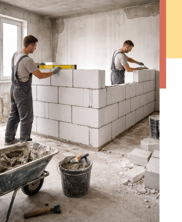 Кладка перегородок из ПГП в Еманжелинске от 2568 руб./м2 — монтаж и возведение под ключ | ОТДЕЛОЧНИК-Мнж