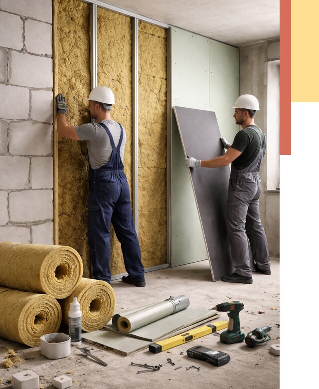 Шумоизоляция перегородок из блоков в Еманжелинске от 1900 руб./м² — быстро и недорого | ОТДЕЛОЧНИК-Мнж