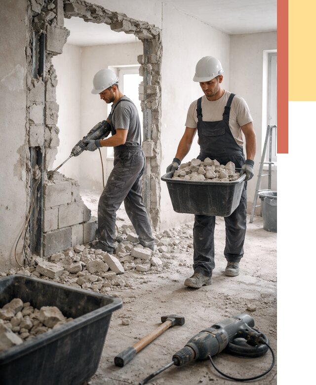 Демонтаж блоковых перегородок в Еманжелинске от 3852 руб. — быстро и недорого | ОТДЕЛОЧНИК-Мнж