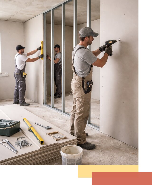 Однослойная перегородка из гипсокартона в Еманжелинске под ключ, монтаж и отделка