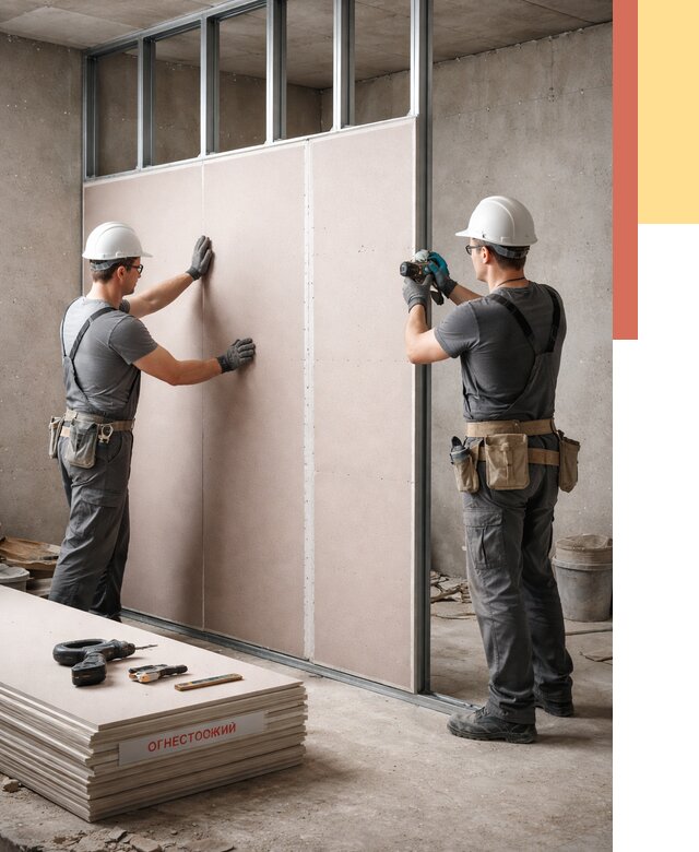 Перегородка из огнестойкого гипсокартона в Еманжелинске от 1900 руб. под ключ | ОТДЕЛОЧНИК-Мнж