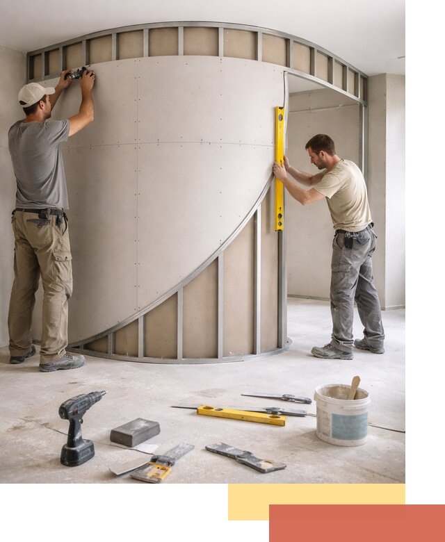 Радиусная перегородка из гипсокартона в Еманжелинске под ключ