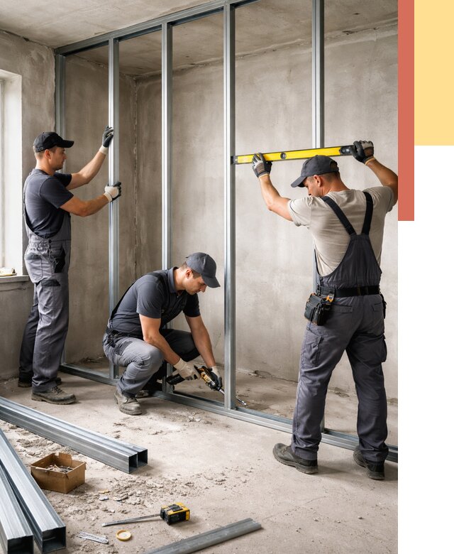 Монтаж каркаса перегородки из профиля в Еманжелинске от 770 руб. | ОТДЕЛОЧНИК-Мнж