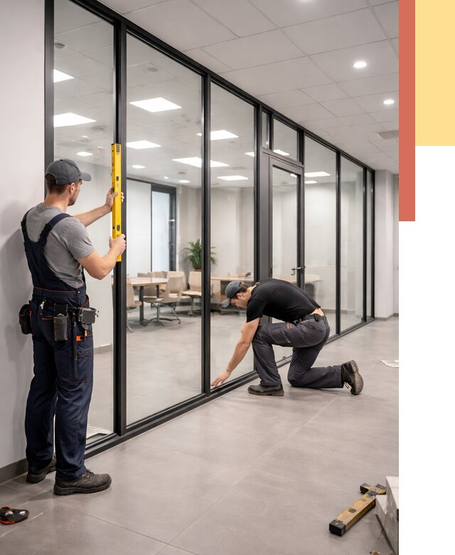 Каркасные стеклянные перегородки в Еманжелинске под ключ от 9449 руб. | ОТДЕЛОЧНИК-Мнж