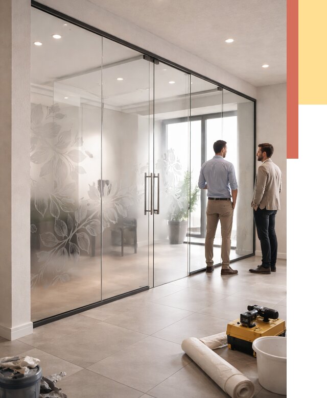 Стеклянные перегородки с рисунком в Еманжелинске от 12839 руб. монтаж и нанесение | ОТДЕЛОЧНИК-Мнж