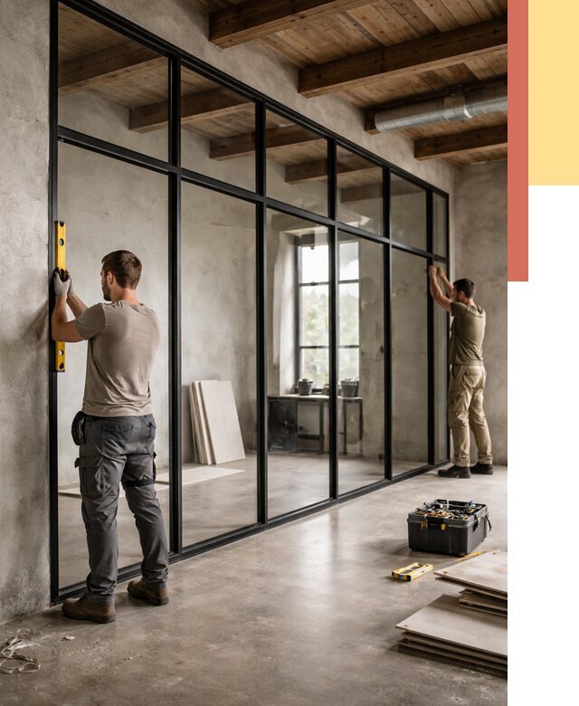 Стеклянные перегородки лофт в Еманжелинске от 10785 руб. под ключ | ОТДЕЛОЧНИК-Мнж