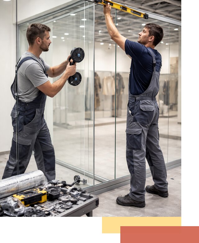 Стеклянные перегородки для магазинов в Еманжелинске — монтаж и установка