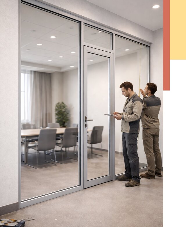 Установка и монтаж алюминиевых перегородок со стеклом в Еманжелинске от 8422 руб. | ОТДЕЛОЧНИК-Мнж