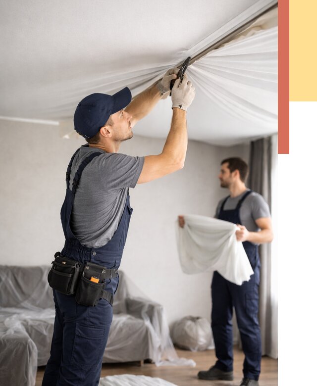 Демонтаж натяжного потолка в Еманжелинске от 4622 руб. — снятие и разбор под ключ | ОТДЕЛОЧНИК-Мнж