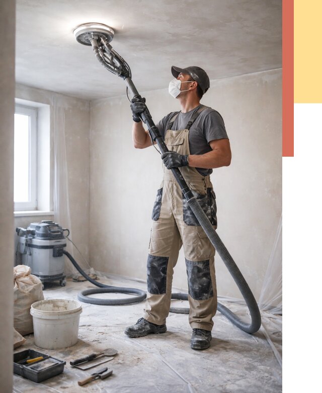 Шлифовка потолка в Еманжелинске от 3595 руб. — услуги шлифования потолка | ОТДЕЛОЧНИК-Мнж