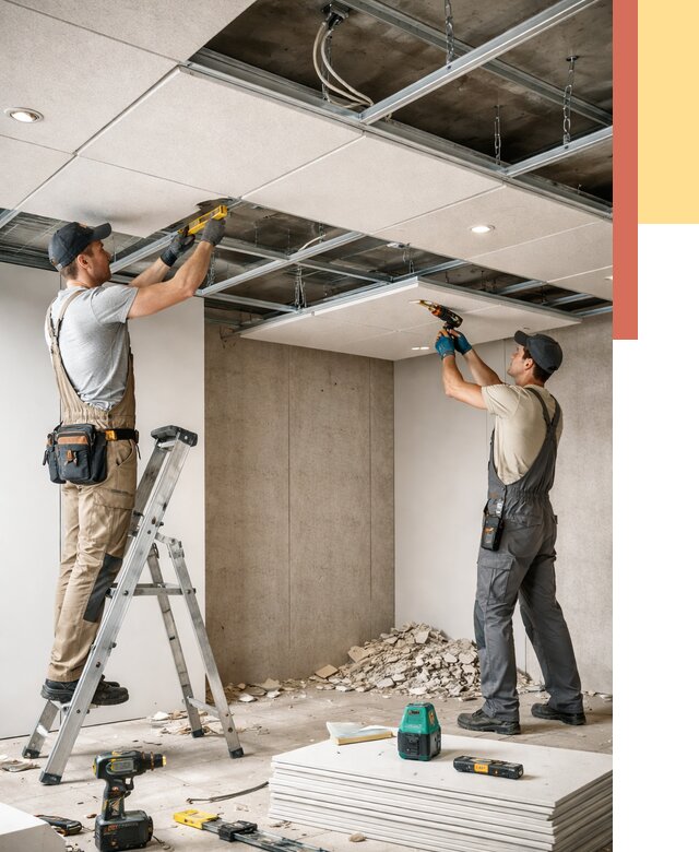 Монтаж акустического потолка в Еманжелинске от 6676 руб/м2 — быстро и недорого | ОТДЕЛОЧНИК-Мнж