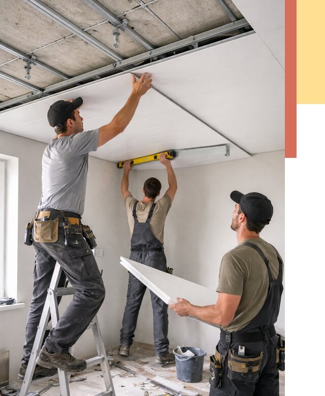 Монтаж потолка из ПВХ панелей в Еманжелинске от 3595 руб./м2 — быстро и недорого | ОТДЕЛОЧНИК-Мнж