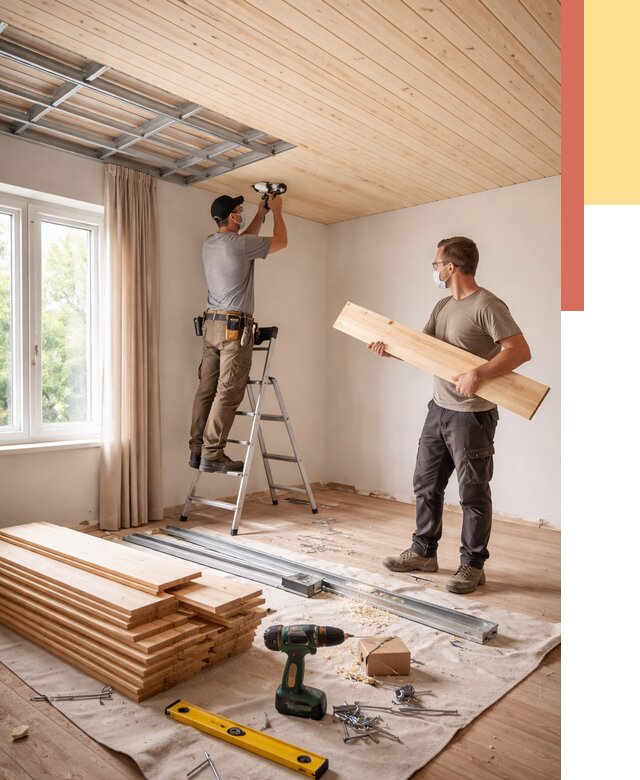 Монтаж потолка из вагонки в Еманжелинске от 6676 руб. | Быстро и недорого — ОТДЕЛОЧНИК-Мнж