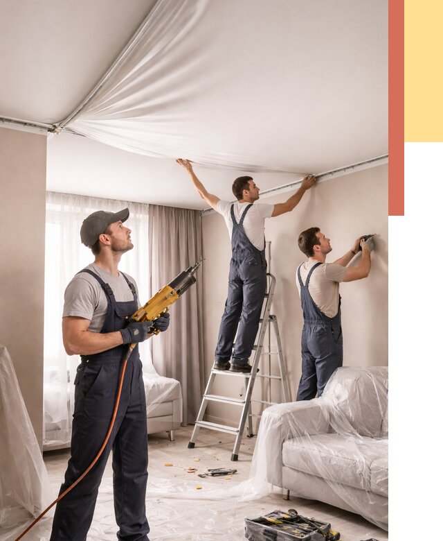 Установка натяжного потолка в Еманжелинске от 4622 руб. | Быстро и недорого — ОТДЕЛОЧНИК-Мнж