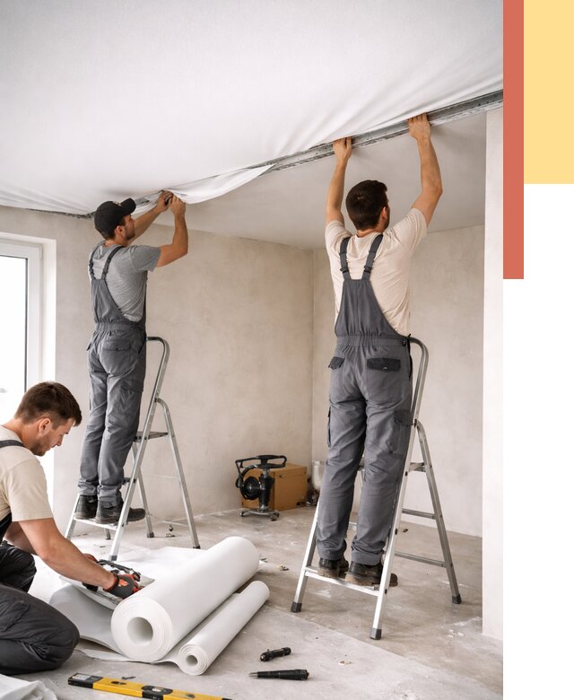 Монтаж тканевого натяжного потолка в Еманжелинске от 3595 руб. под ключ | ОТДЕЛОЧНИК-Мнж