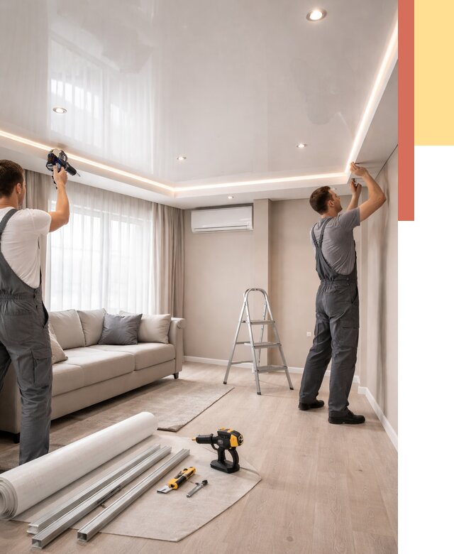 Монтаж глянцевого натяжного потолка в Еманжелинске от 770 руб. под ключ | ОТДЕЛОЧНИК-Мнж