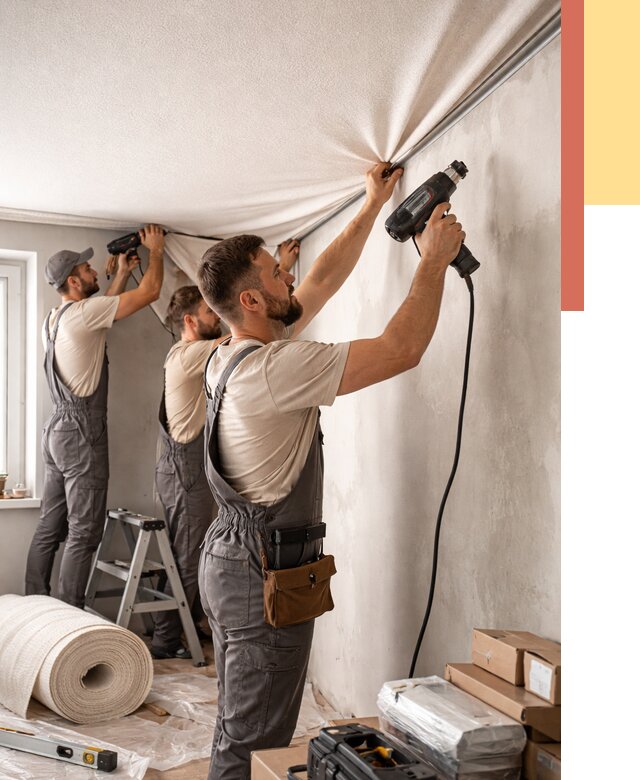 Монтаж фактурного натяжного потолка в Еманжелинске от 770 руб. — ОТДЕЛОЧНИК-Мнж