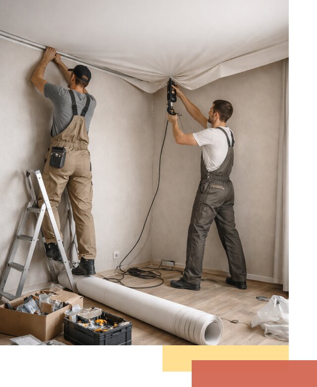 Монтаж цветного натяжного потолка в Еманжелинске за один день