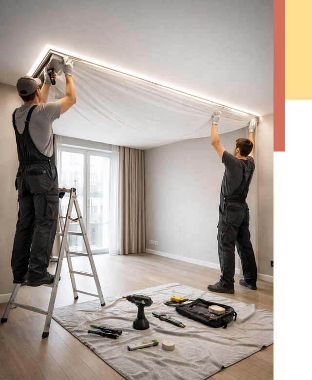 Монтаж парящего натяжного потолка в Еманжелинске от 4622 руб. быстро и недорого | ОТДЕЛОЧНИК-Мнж