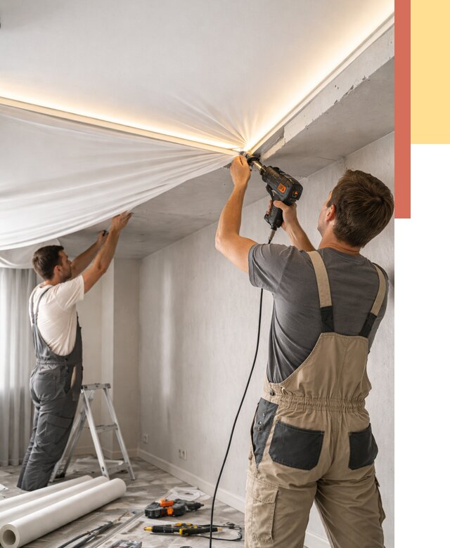 Монтаж натяжного потолка с подсветкой в Еманжелинске от 976 руб. | ОТДЕЛОЧНИК-Мнж