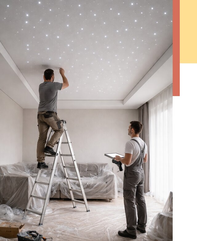 Монтаж натяжного потолка «звездное небо» в Еманжелинске от 6676 руб. | ОТДЕЛОЧНИК-Мнж