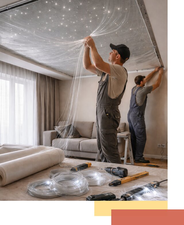 Монтаж натяжного потолка «Звездное небо» в Еманжелинске