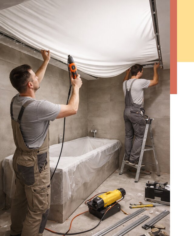 Монтаж натяжного потолка в ванной в Еманжелинске от 1233 руб. под ключ | ОТДЕЛОЧНИК-Мнж