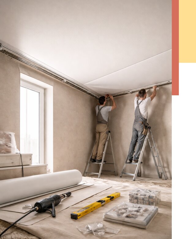 Монтаж натяжного потолка в спальне в Еманжелинске от 3903 руб. под ключ | ОТДЕЛОЧНИК-Мнж