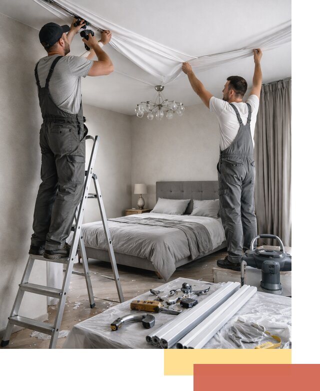 Монтаж натяжного потолка в спальне в Еманжелинске