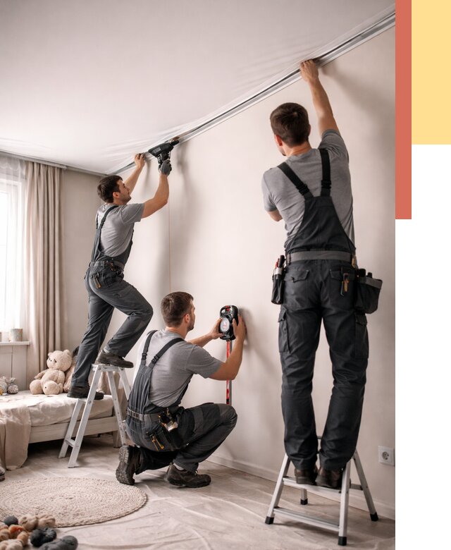 Монтаж натяжного потолка в детской в Еманжелинске от 3595 руб. — быстро и недорого | ОТДЕЛОЧНИК-Мнж