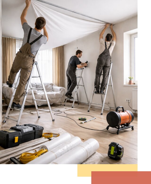 Монтаж натяжного потолка в гостиной в Еманжелинске