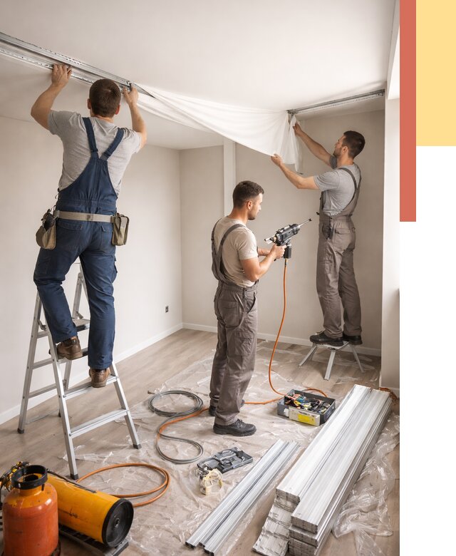 Монтаж натяжного потолка в студии в Еманжелинске от 5649 руб. — быстро и недорого | ОТДЕЛОЧНИК-Мнж