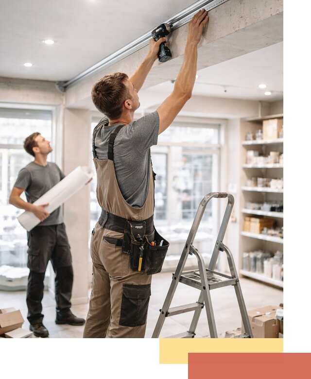 Монтаж натяжных потолков в магазине в Еманжелинске