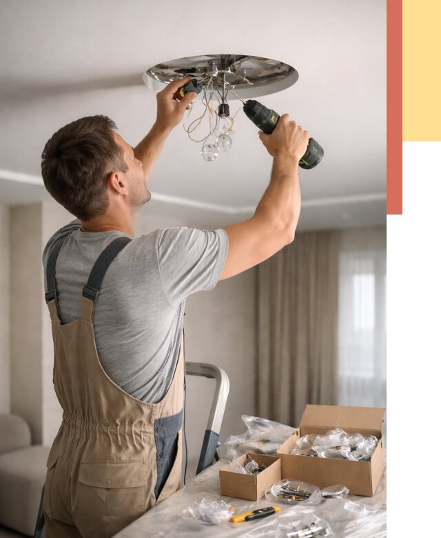 Установка люстры в натяжной потолок в Еманжелинске от 1233 руб. | Быстро и недорого — ОТДЕЛОЧНИК-Мнж