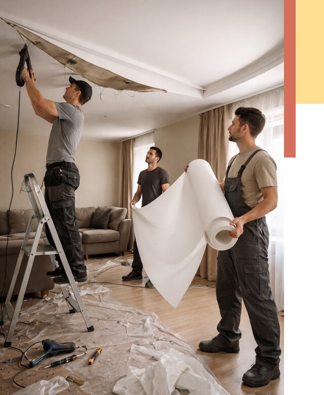 Замена полотна натяжного потолка в Еманжелинске от 9757 руб. быстро и недорого | ОТДЕЛОЧНИК-Мнж