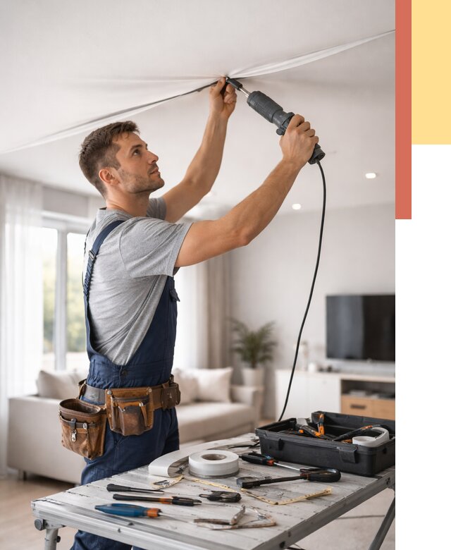 Ремонт натяжных потолков в Еманжелинске от 9757 руб. под ключ — ОТДЕЛОЧНИК-Мнж